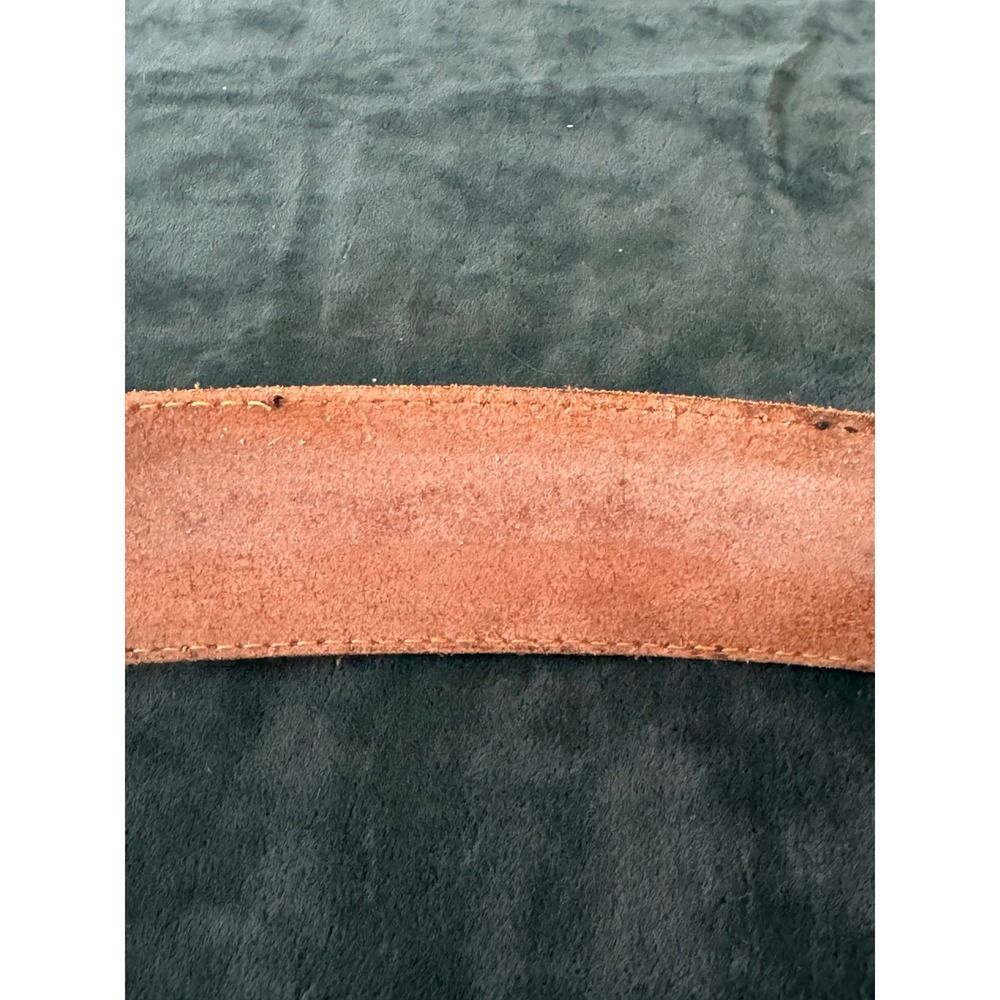 John Henry Belt Mens 40 Brown Vintage Distressed Leather Solid Brass Buckle - Picture 7 of 12